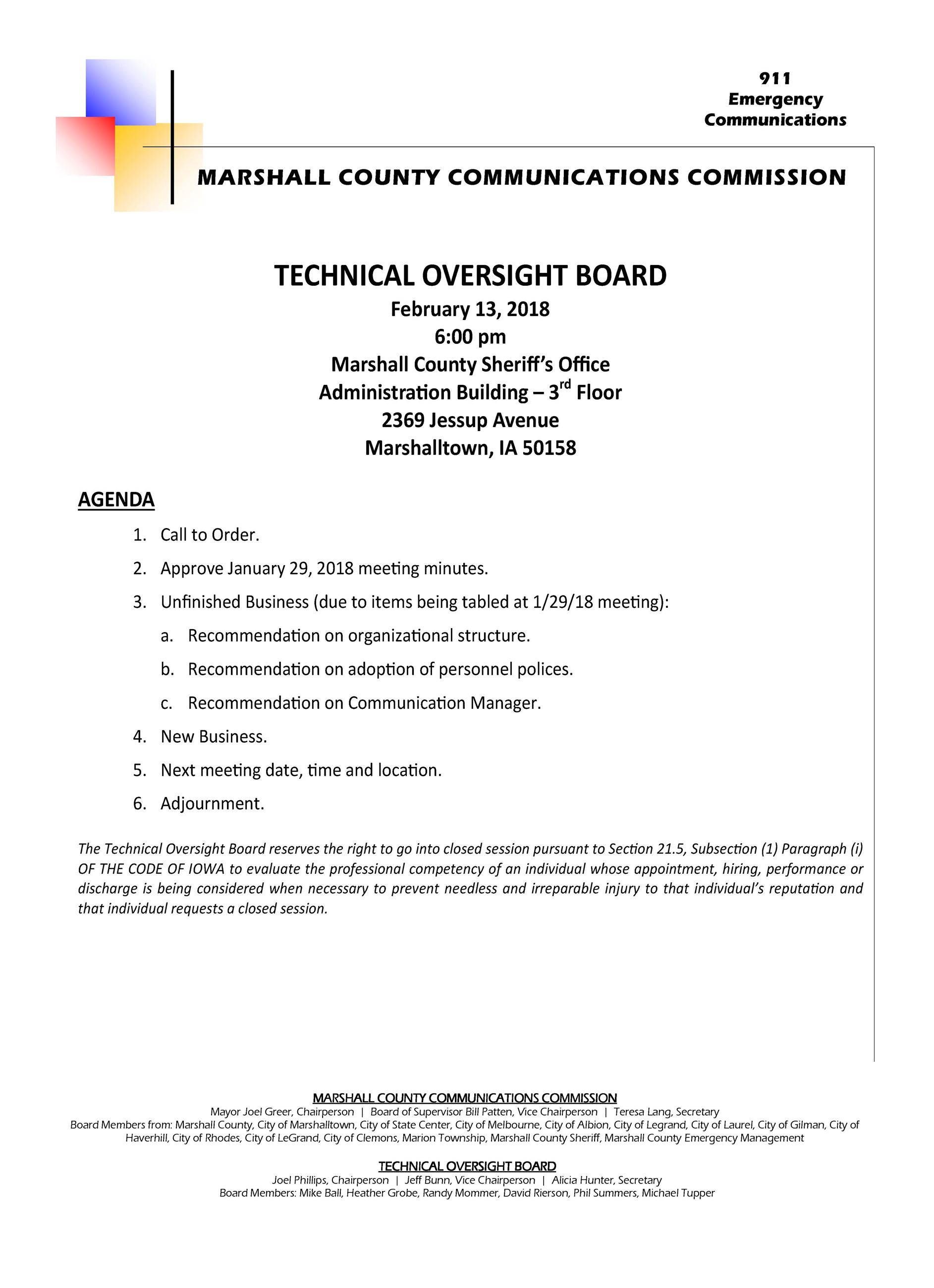 2018-02-13 911 TOB Agenda