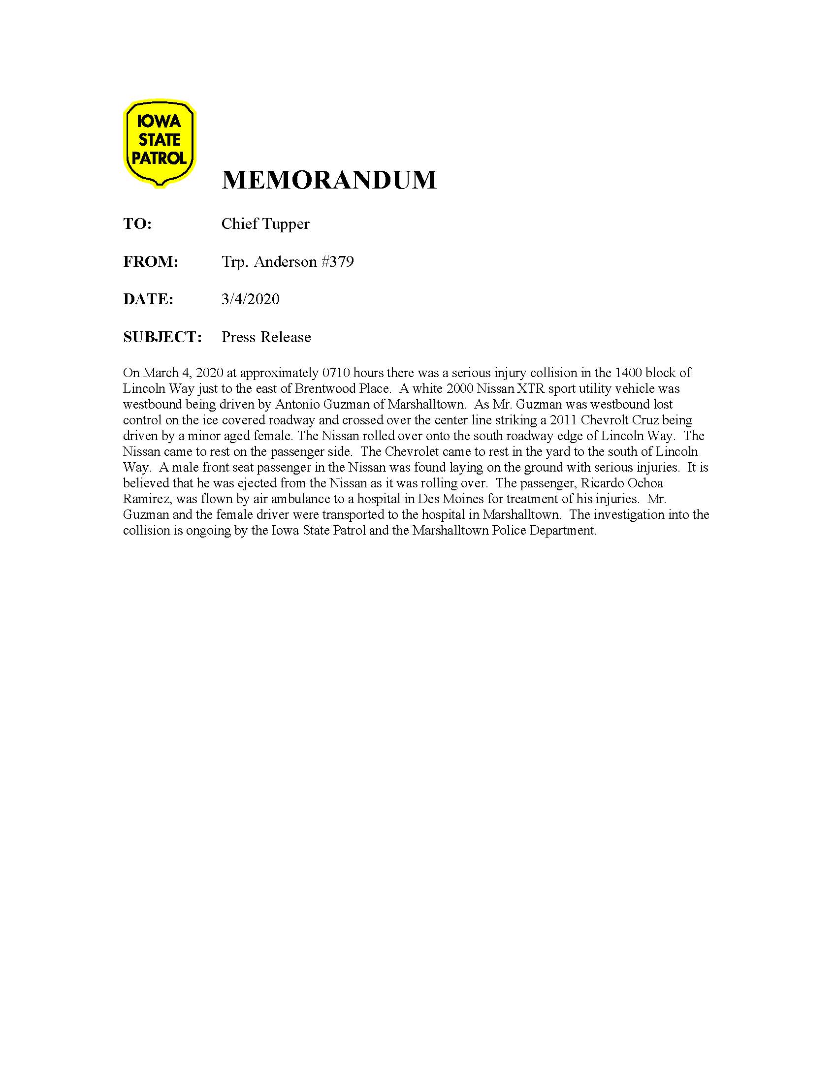 MV Crash Marshalltown 03042020