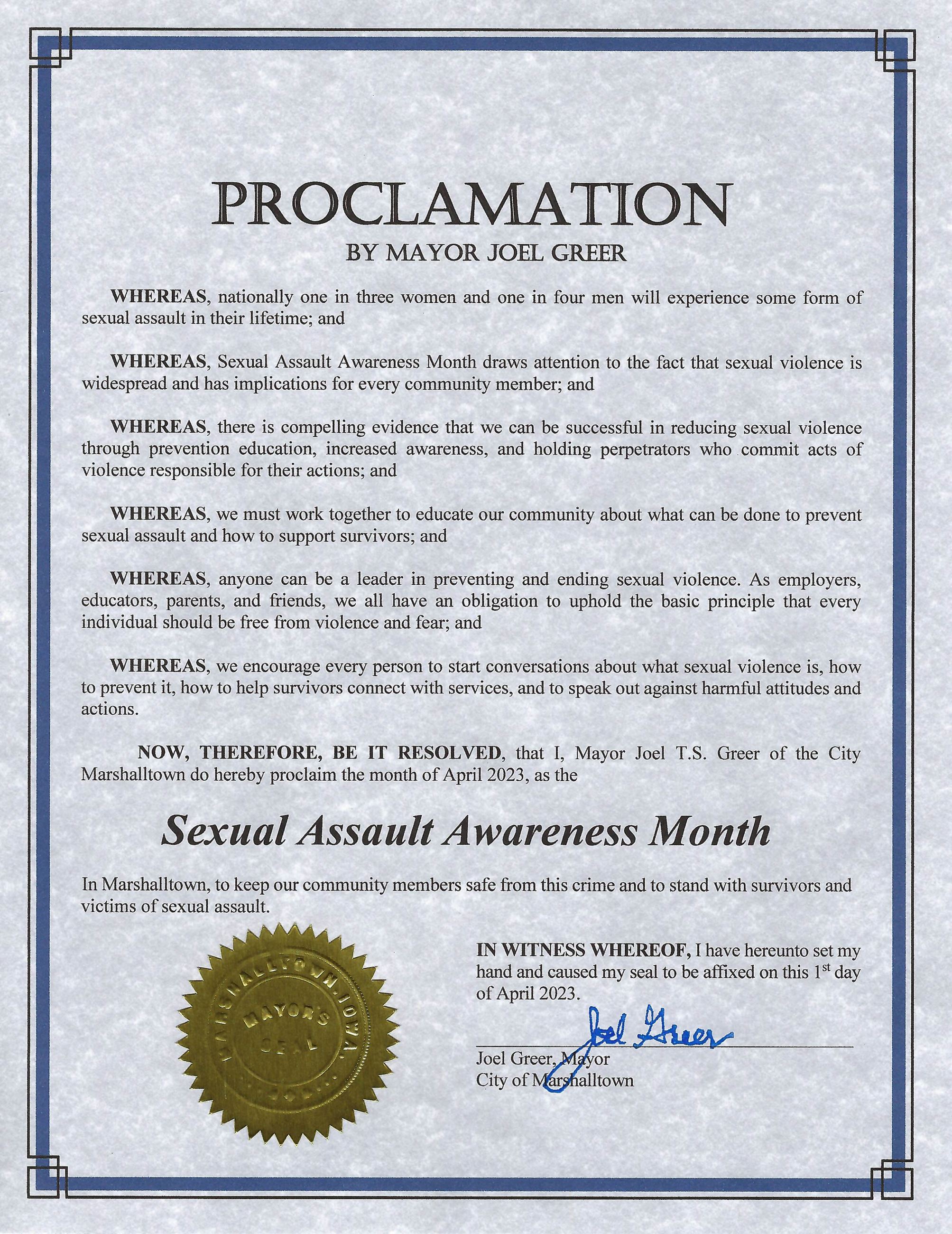 2023-04-01Sexual Assault Awareness Month Proclamation